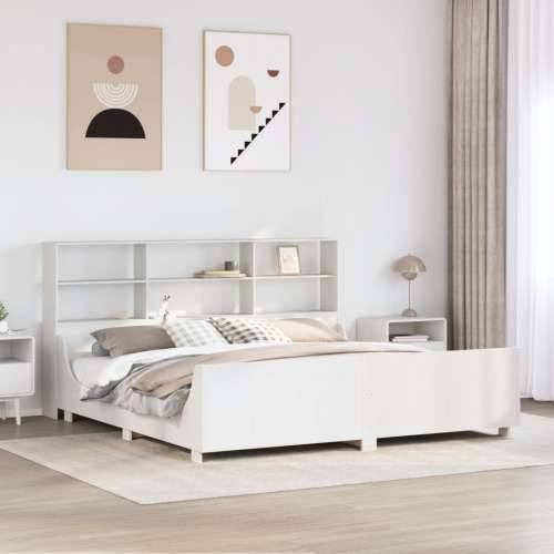 Krevet s regalom za knjige bez madraca bijeli 180x200cm od drva - Bijela 180 x 200 cm Cijena