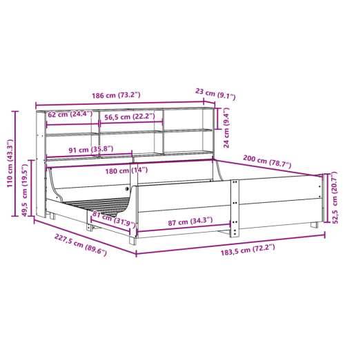 Krevet s regalom za knjige bez madraca bijeli 180x200cm od drva - Bijela 180 x 200 cm Cijena