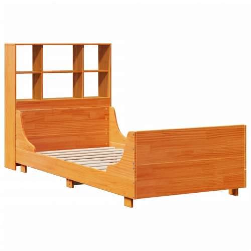 Krevet s regalom za knjige bez madraca 90 x 200 cm masivno drvo - Voštano smeđa 90 x 200 cm Cijena