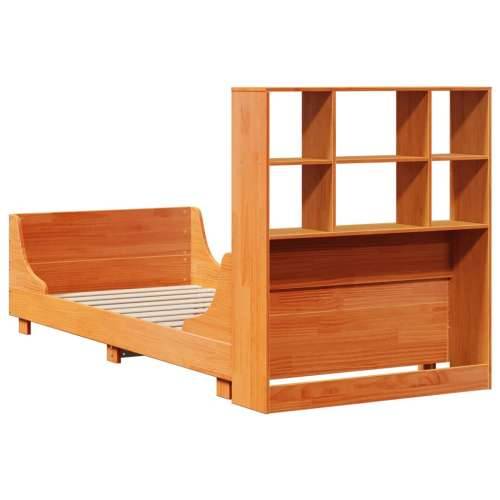Krevet s regalom za knjige bez madraca 90 x 200 cm masivno drvo - Voštano smeđa 90 x 200 cm Cijena