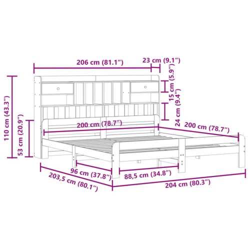 Krevet s regalom za knjige bez madraca 200x200 cm od borovine - Voštano smeđa 200 x 200cm Cijena