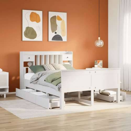 Krevet s regalom z knjige bez madraca bijeli 160x200cm borovina - Bijela 160 x 200 cm Cijena