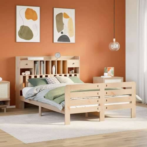 Krevet s regalom za knjige bez madraca 150 x 200 cm od borovine - Prirodna 150 x 200 cm Cijena