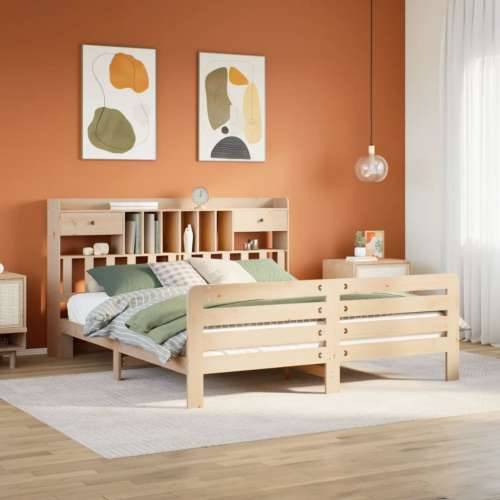 Krevet s regalom za knjige bez madraca 180x200 cm od borovine - Prirodna 180 x 200 cm Cijena