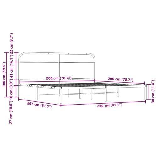 Metalni okvir kreveta bez madraca boja hrasta 200x200 cm - Dimljeni hrast 200 x 200 cm s uzglavljem Cijena