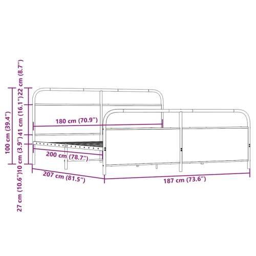 Metalni okvir kreveta bez madraca boja hrasta sonome 180x200 cm - sonoma hrast 180 x 200 cm s uzglavljem i podnožjem Cijena