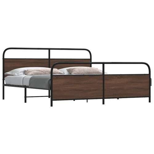 Metalni okvir kreveta bez madraca smeđa boja hrasta 193x203 cm - Smeđi hrast 193 x 203 cm s uzglavljem i podnožjem Cijena