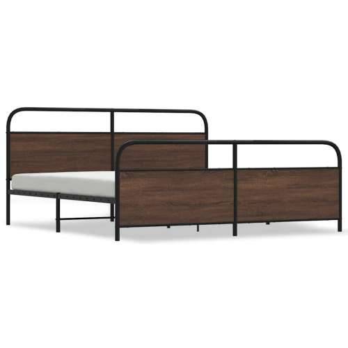 Metalni okvir kreveta bez madraca smeđa boja hrasta 193x203 cm - Smeđi hrast 193 x 203 cm s uzglavljem i podnožjem Cijena