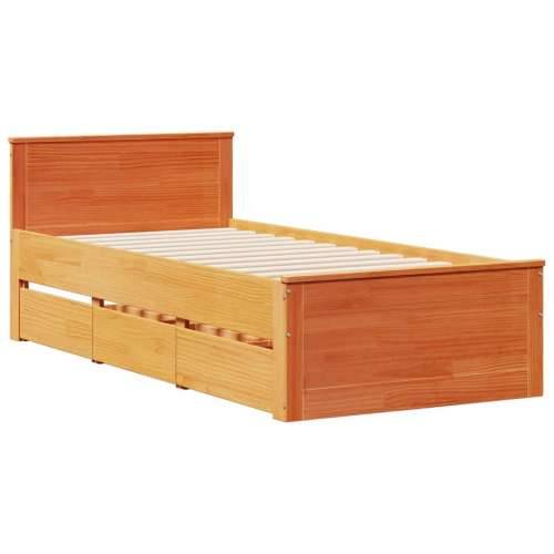 Krevet s regalom za knjige bez madraca 90 x 200 cm od borovine - Voštano smeđa 90 x 200cm Cijena