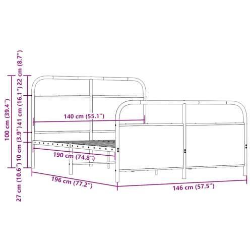 Metalni okvir kreveta bez madraca boja hrasta sonome 140x190 cm - sonoma hrast 140 x 190 cm s uzglavljem i podnožjem Cijena