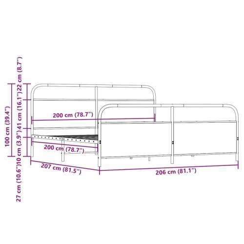 Metalni okvir kreveta bez madraca boja hrasta sonome 200x200 cm - sonoma hrast 200 x 200 cm s uzglavljem i podnožjem Cijena