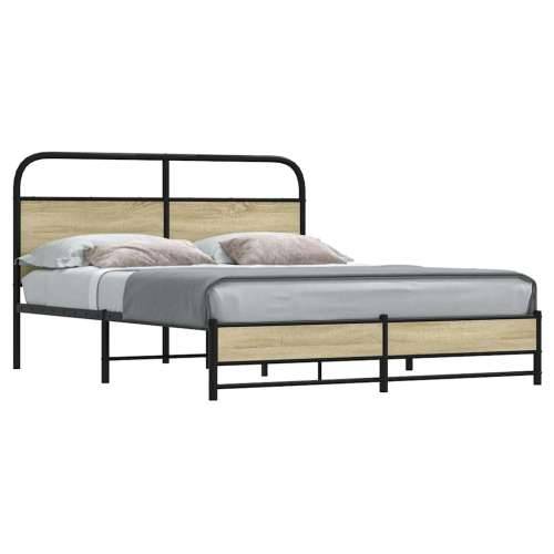 Metalni okvir kreveta bez madraca boja hrasta sonome 160x200 cm - sonoma hrast 160 x 200 cm s uzglavljem i dvostrukim niskim pod Cijena