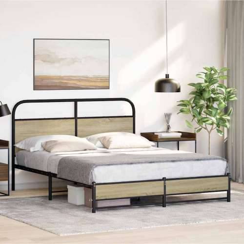 Metalni okvir kreveta bez madraca boja hrasta sonome 160x200 cm - sonoma hrast 160 x 200 cm s uzglavljem i dvostrukim niskim pod Cijena