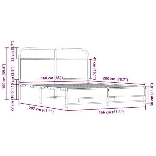 Metalni okvir kreveta bez madraca boja hrasta sonome 160x200 cm - sonoma hrast 160 x 200 cm s uzglavljem i dvostrukim niskim pod Cijena