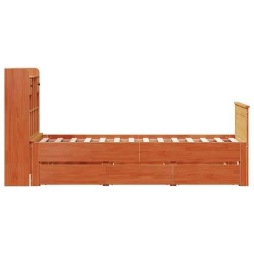 Krevet s regalom za knjige bez madraca 100 x 200 cm od borovine - Voštano smeđa 100 x 200cm Cijena