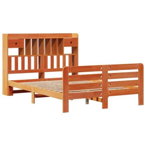 Krevet s regalom za knjige bez madraca 140 x 190 cm od borovine - Voštano smeđa 140 x 190 cm Cijena