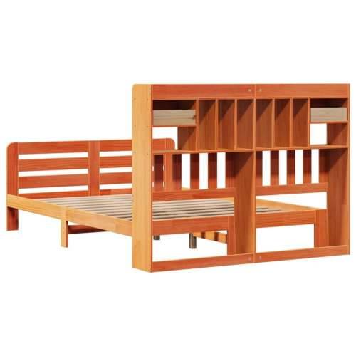 Krevet s regalom za knjige bez madraca 140 x 190 cm od borovine - Voštano smeđa 140 x 190 cm Cijena