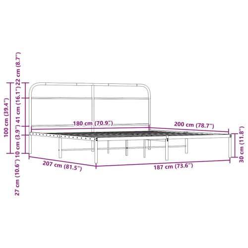 Metalni okvir kreveta bez madraca boja hrasta 180x200 cm - Dimljeni hrast 180 x 200 cm s uzglavljem Cijena