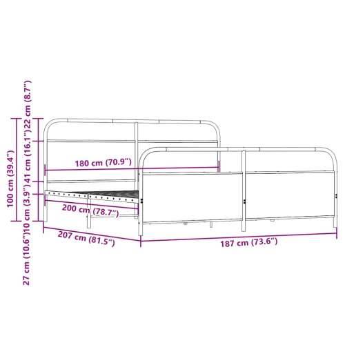 Metalni okvir kreveta bez madraca boja hrasta 180x200 cm - Dimljeni hrast 180 x 200 cm s uzglavljem i podnožjem Cijena