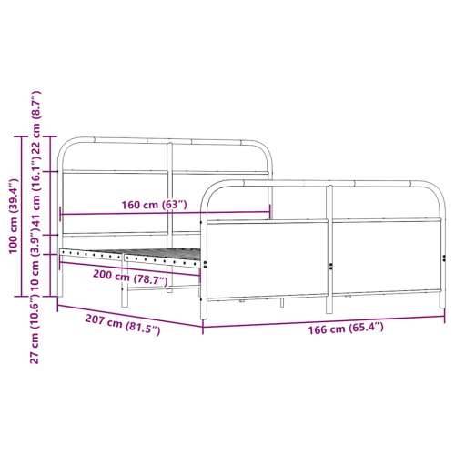 Metalni okvir kreveta bez madraca smeđa boja hrasta 160x200 cm - Smeđi hrast 160 x 200 cm s uzglavljem i podnožjem Cijena