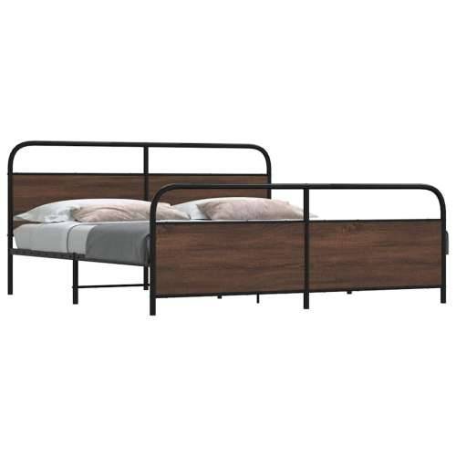 Metalni okvir kreveta bez madraca smeđa boja hrasta 183x213 cm - Smeđi hrast 183 x 213 cm s uzglavljem i podnožjem Cijena