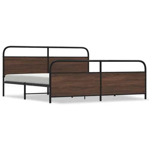 Metalni okvir kreveta bez madraca smeđa boja hrasta 183x213 cm - Smeđi hrast 183 x 213 cm s uzglavljem i podnožjem Cijena