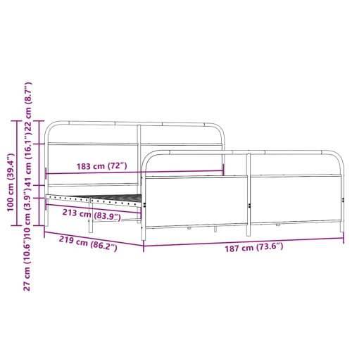 Metalni okvir kreveta bez madraca smeđa boja hrasta 183x213 cm - Smeđi hrast 183 x 213 cm s uzglavljem i podnožjem Cijena