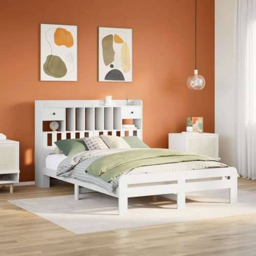 Krevet s regalom z knjige bez madraca bijeli 140x190cm borovina - Bijela 140 x 190 cm Cijena