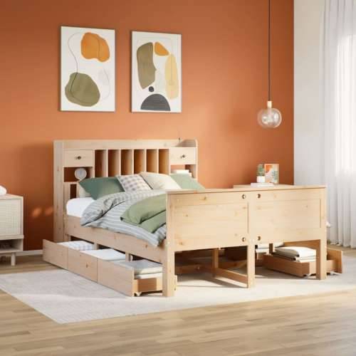 Krevet s regalom za knjige bez madraca 140x190 cm od borovine - Prirodna 140 x 190 cm Cijena