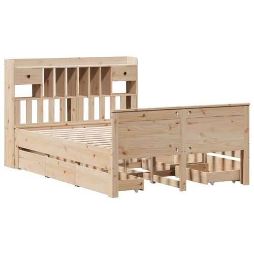 Krevet s regalom za knjige bez madraca 140x190 cm od borovine - Prirodna 140 x 190 cm Cijena