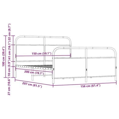Metalni okvir kreveta bez madraca boja hrasta 150 x 200 cm - Dimljeni hrast 150 x 200 cm s uzglavljem i podnožjem Cijena