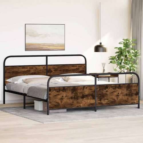 Metalni okvir kreveta bez madraca boja hrasta 183x213 cm - Dimljeni hrast 183 x 213 cm s uzglavljem i podnožjem Cijena