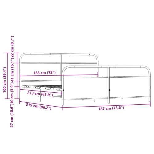 Metalni okvir kreveta bez madraca boja hrasta 183x213 cm - Dimljeni hrast 183 x 213 cm s uzglavljem i podnožjem Cijena