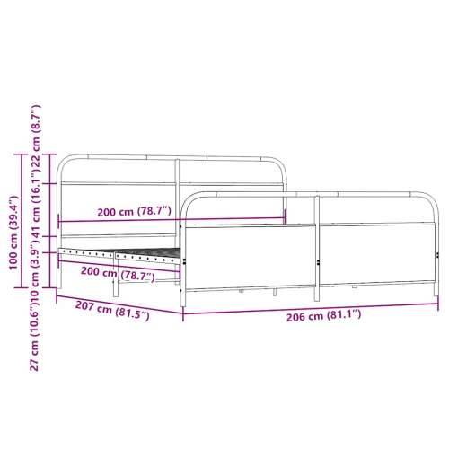 Metalni okvir kreveta bez madraca boja hrasta 200x200 cm - Dimljeni hrast 200 x 200 cm s uzglavljem i podnožjem Cijena