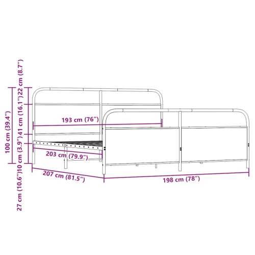 Metalni okvir kreveta bez madraca boja hrasta sonome 193x203 cm - sonoma hrast 193 x 203 cm s uzglavljem i podnožjem Cijena