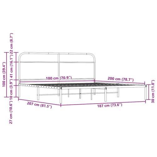 Metalni okvir kreveta bez madraca smeđa boja hrasta 180x200 cm - Smeđi hrast 180 x 200 cm s uzglavljem Cijena