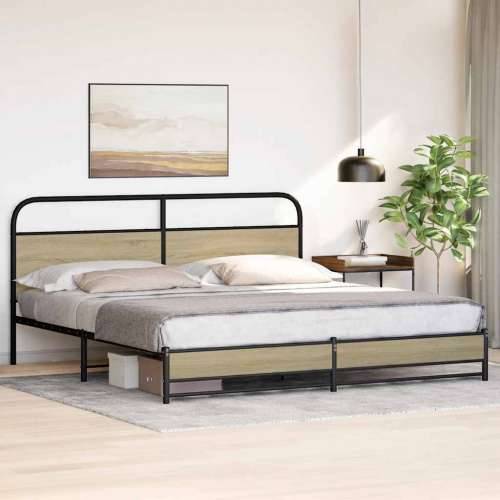 Metalni okvir kreveta bez madraca boja hrasta sonome 180x200 cm - sonoma hrast 180 x 200 cm s uzglavljem i dvostrukim niskim pod Cijena