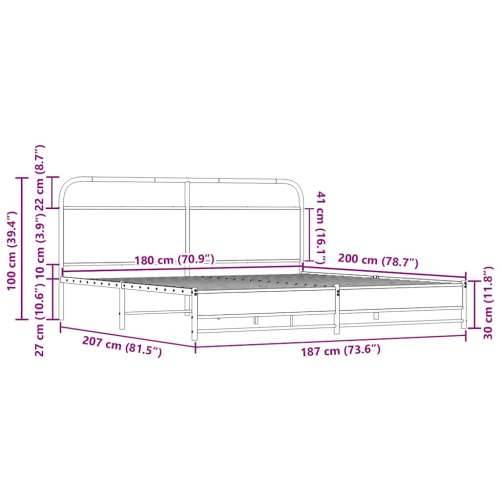 Metalni okvir kreveta bez madraca boja hrasta sonome 180x200 cm - sonoma hrast 180 x 200 cm s uzglavljem i dvostrukim niskim pod Cijena