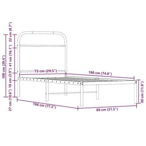 Okvir kreveta bez madraca dimljena boja hrasta 75x190 cm drveni - Dimljeni hrast 75 x 190 cm s uzglavljem Cijena