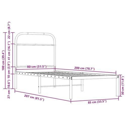 Okvir kreveta bez madraca dimljena boja hrasta 80x200 cm drveni - Dimljeni hrast 80 x 200 cm s uzglavljem Cijena