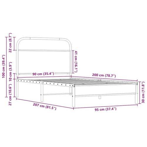 Okvir kreveta bez madraca boja hrasta sonome 90 x 200 cm drveni - sonoma hrast 90 x 200 cm s uzglavljem i niskim podnožjem Cijena