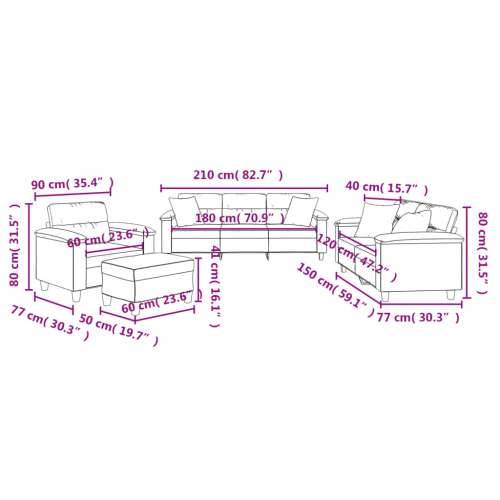 4-dijelni set sofa s jastucima krem od mikrovlakana - Krema s jastucima i tabureom Cijena