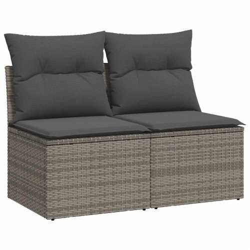Vrtna garnitura - 2-dijelni set vrtnih sofa poliratan i bagrem s jastucima sivi - Siva bez spremišta 1 Cijena