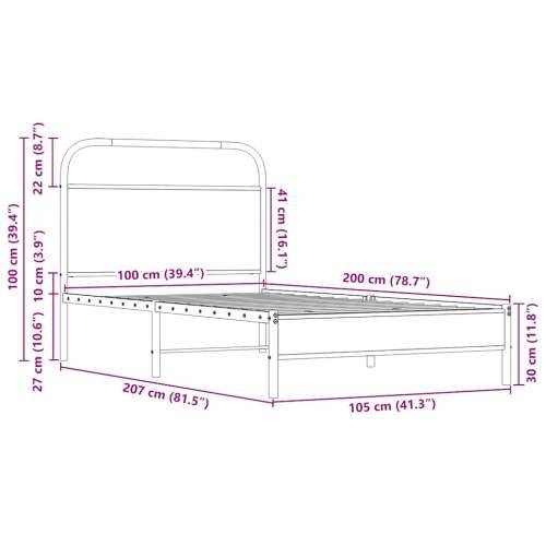 Okvir kreveta bez madraca boja hrasta sonome 100x200 cm drveni - sonoma hrast 100 x 200 cm s uzglavljem i niskim podnožjem Cijena