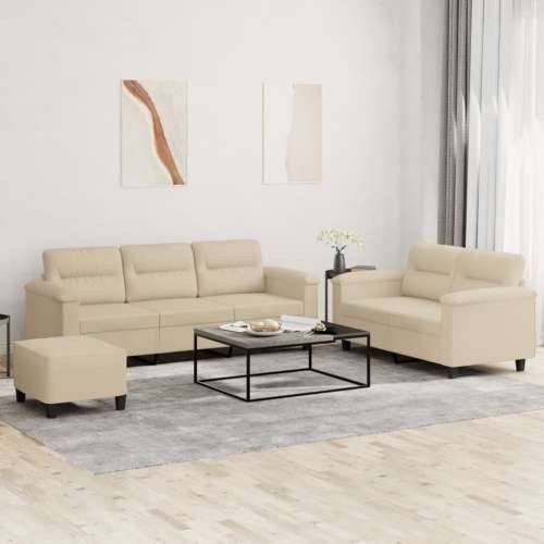 3-dijelni set sofa s jastucima krem od mikrovlakana - Krema S osloncem za noge Cijena