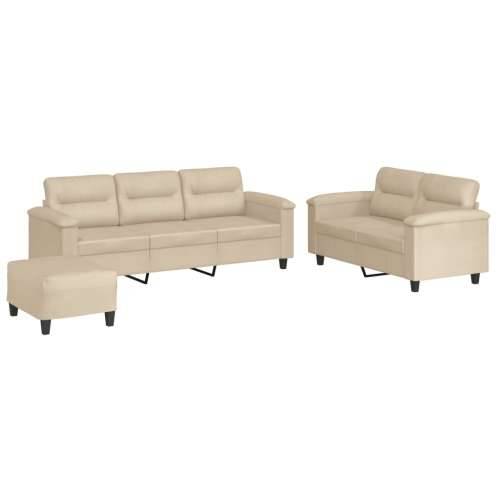 3-dijelni set sofa s jastucima krem od mikrovlakana - Krema S osloncem za noge Cijena