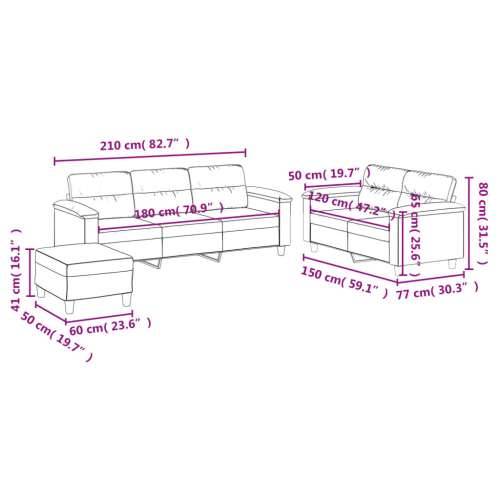 3-dijelni set sofa s jastucima krem od mikrovlakana - Krema S osloncem za noge Cijena