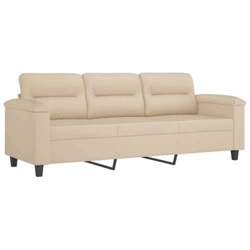 3-dijelni set sofa s jastucima krem od mikrovlakana - Krema s jastucima i tabureom Cijena