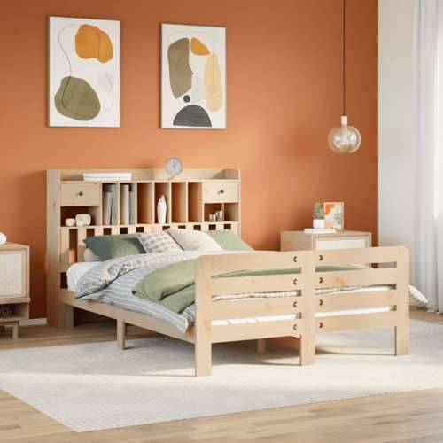 Krevet s regalom za knjige bez madraca 140x190 cm od borovine - Prirodna 140 x 190 cm Cijena