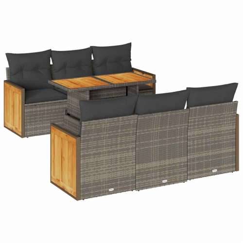 Vrtna garnitura - 7-dijelni set vrtnih sofa poliratan i bagrem s jastucima sivi - Siva 1 Cijena